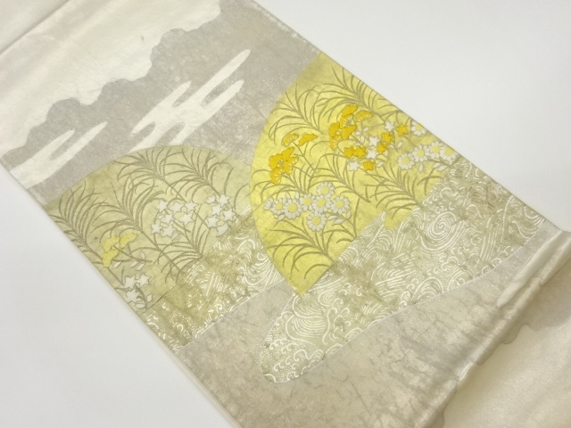 JAPANESE KIMONO / VINTAGE FUKURO OBI / EMBROIDERY / KINGINSAI / MOUNTAINS